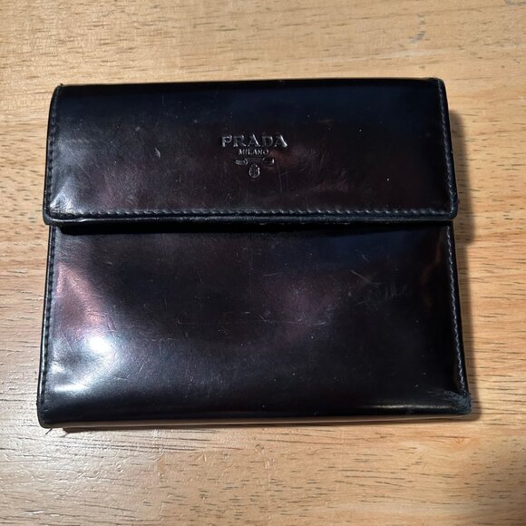 Authentic Womens Prada Black Matted Leather Vintage Bi-Fold Designer Wallet - Picture 1 of 16
